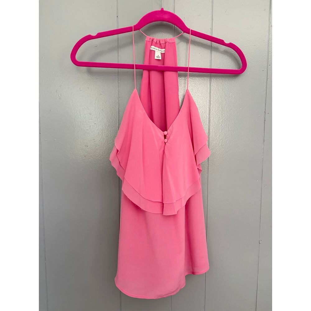 Banana Republic Pink Silk Button V-neck Flouncy Ruffle Preppy Classic Top S